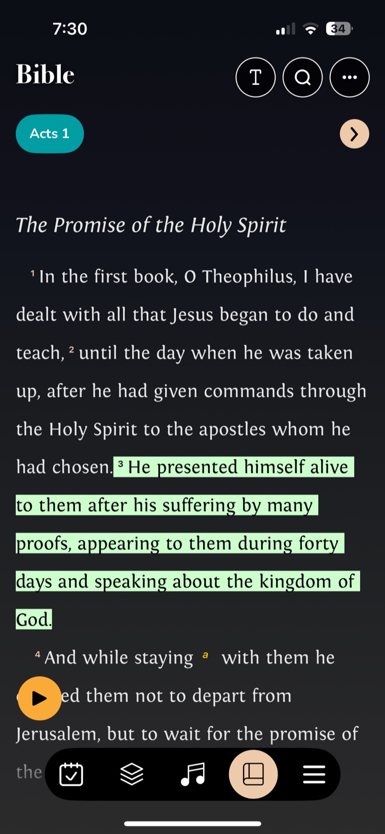 In-app Bible reader screen (KJV and ESV)
